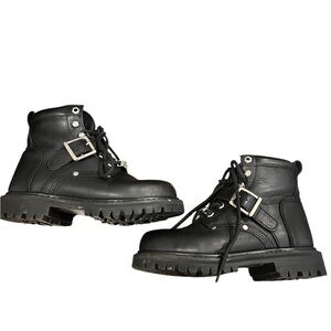 Black Leather Lace-Up Boots